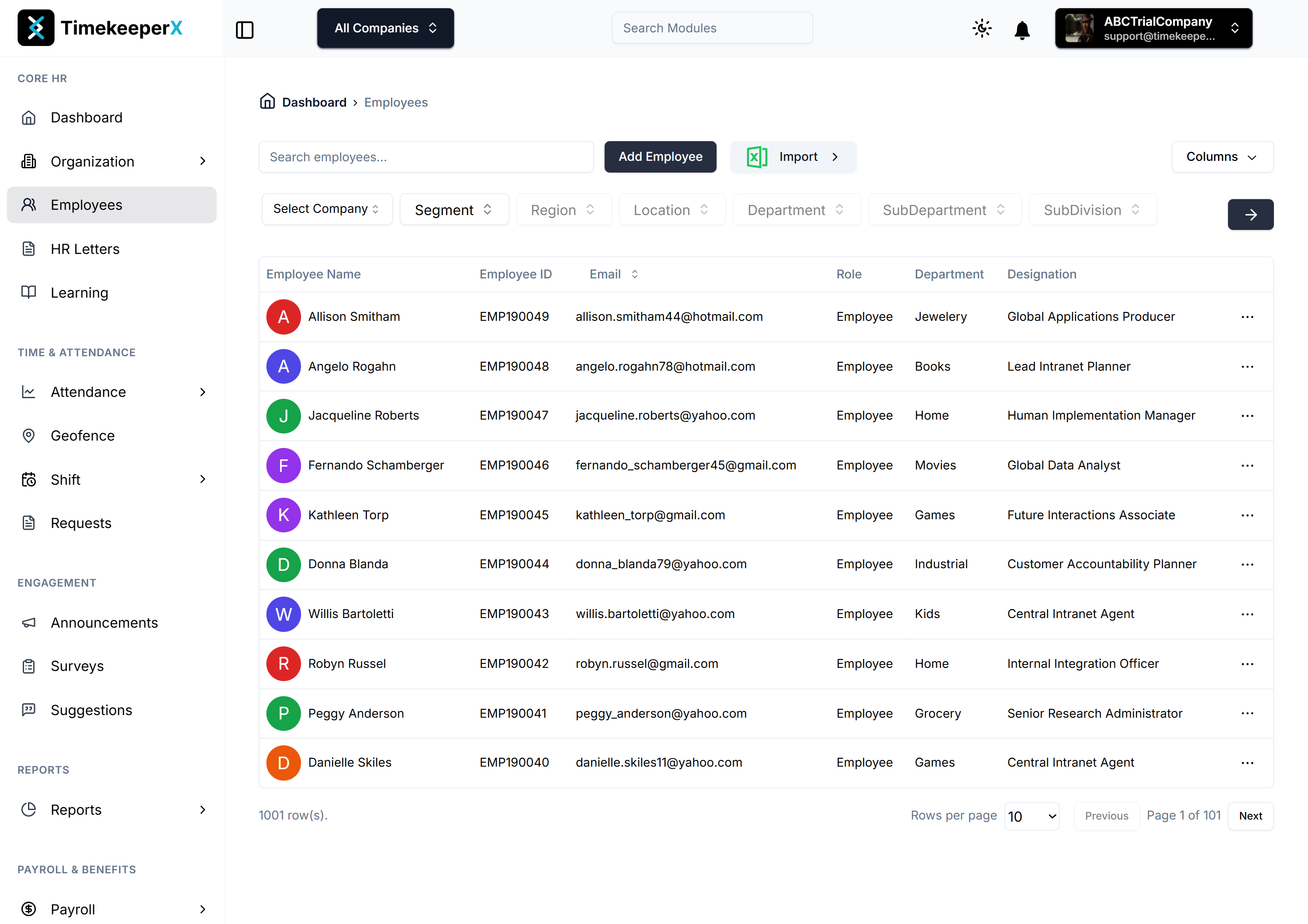 TimekeeperX Employee Management Module - Comprehensive Employee Profiles and Data