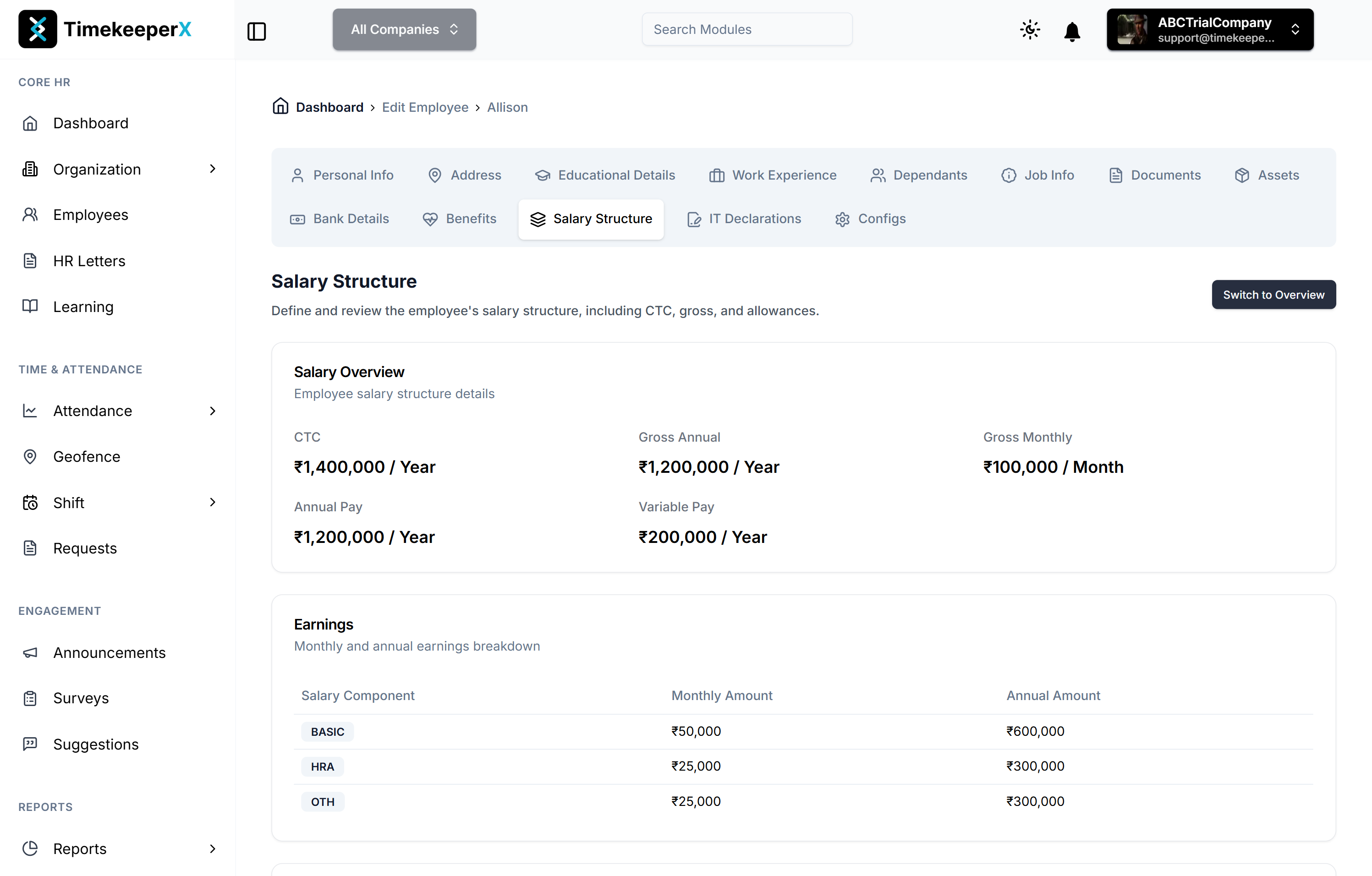 TimekeeperX Payroll Automation System - Salary Structure and Payroll Management