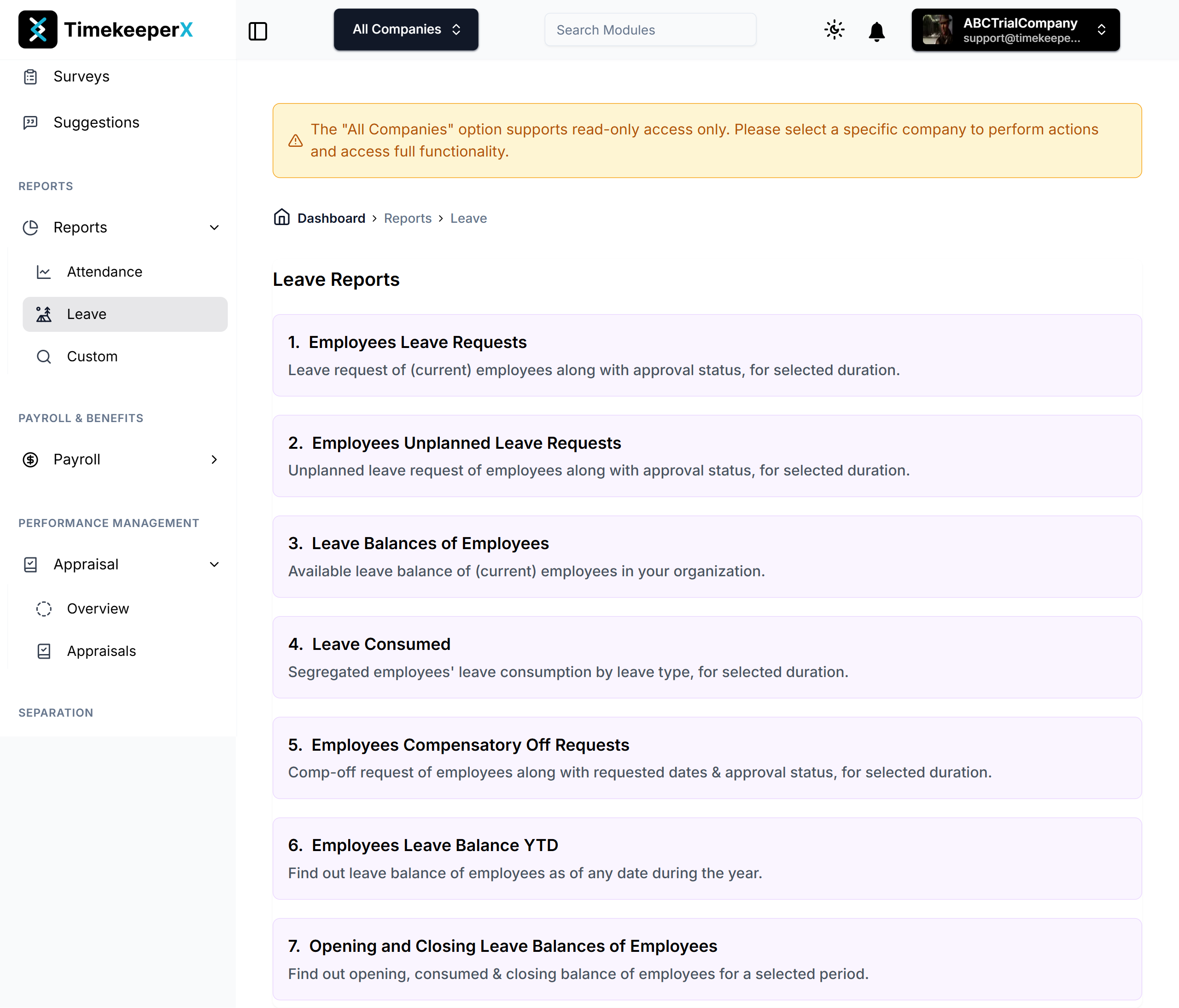 Leave Reports Dashboard