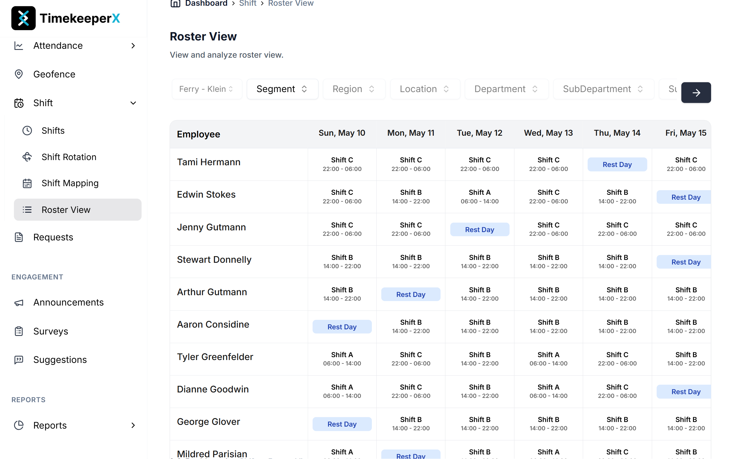 Shift Roster View