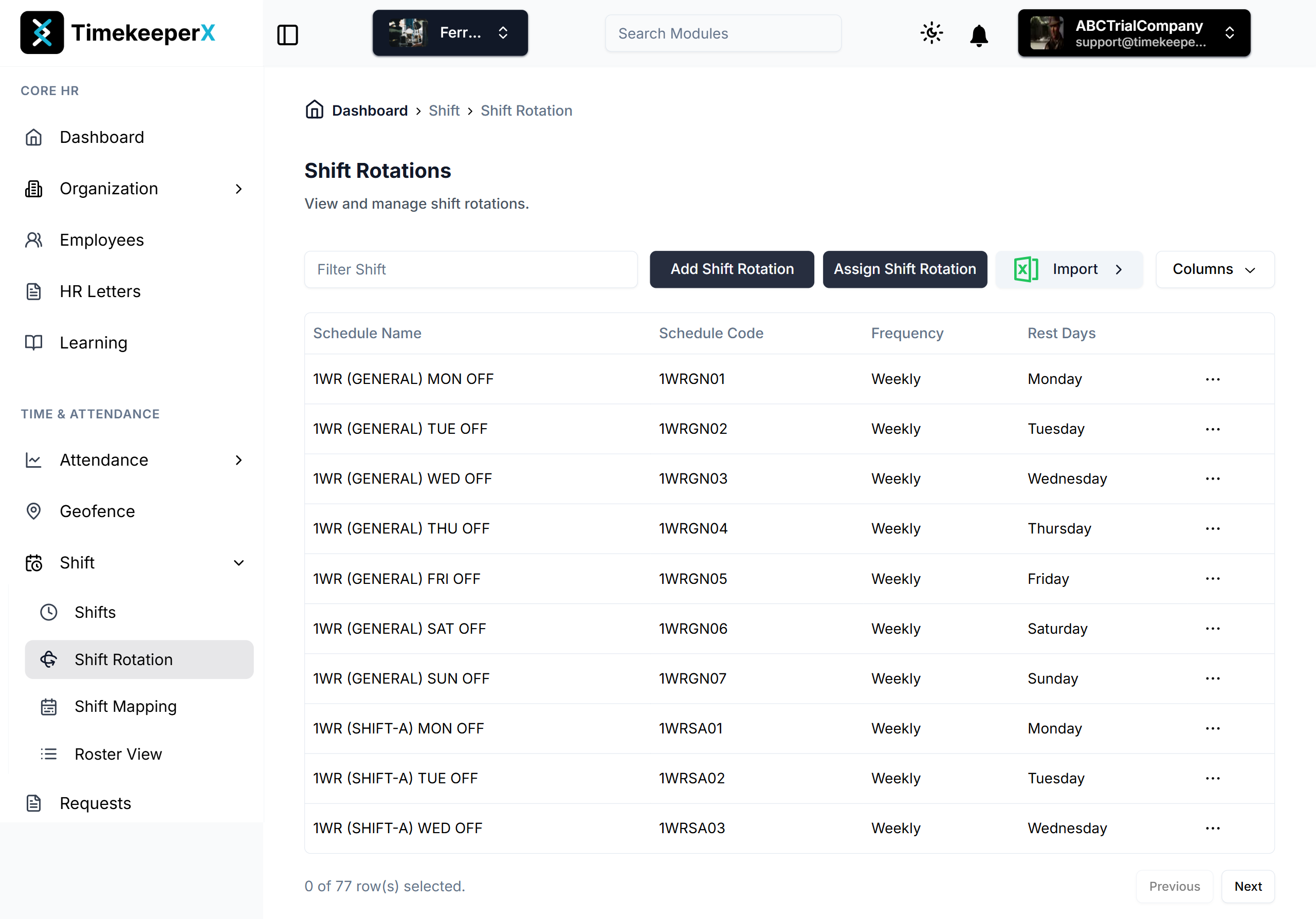 Shift Rotation Patterns